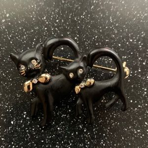 Two black cat jewelry brooch